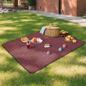 Red Portable Scottish Plaid Picnic Blanket