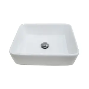 Top Ceramics White Curved Rectangular Counter Top Basin in High Gloss 485 x 380 x 130mm