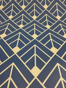 Diamond Geometric Wallpaper Navy Blue Gold Glitter Shimmer 3D Effect Rasch