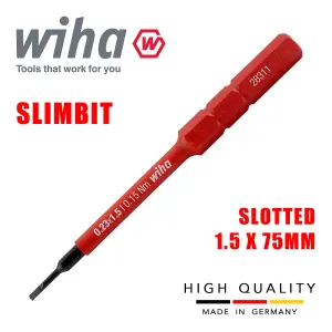 Wiha Slimbits Slotted Screwdriver 1.5mm Flat Head 1000v VDE Electrician 43114