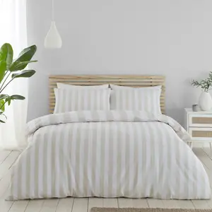 Cove Stripe Reversible Duvet Cover Set Beige / Kingsize - 2 Standard Pillowcases