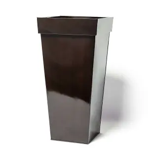 Primrose Mocha Brown Large Patio Zinc Tall Flared Square Outdoor Planter 80cm