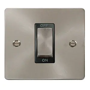 Flat Plate Satin / Brushed Chrome 1 Gang Ingot Size 45A Switch - Black Trim - SE Home