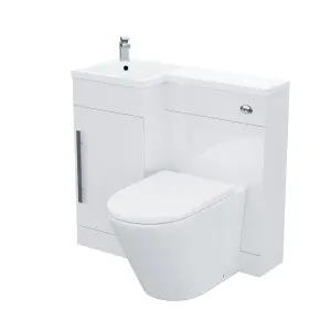 Nes Home Raven Left Hand 900mm Vanity Basin Unit, WC Unit & Ellis Back to Wall Toilet White