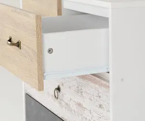 Nordic 3+2 Drawer Chest in White Distressed Effect