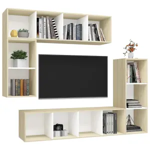 Berkfield 4 Piece TV Cabinet Set White and Sonoma Oak Engineered Wood