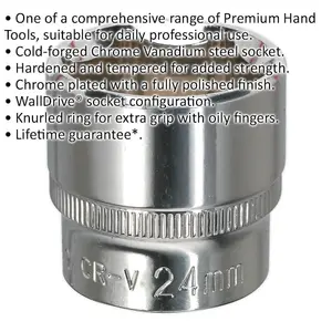 Premium 24mm Forged Steel Drive Socket - 3/8 Inch Square Drive