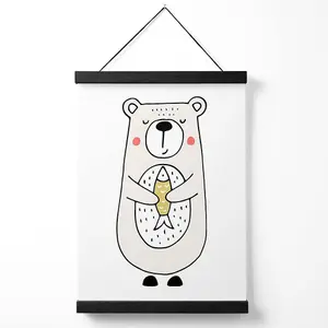 Cute Beige Bear Scandi Animal Medium Poster with Black Hanger