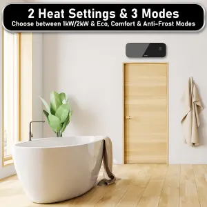 MYLEK Glass Black Overdoor Air Curtain Heater Fan 2000W, Smart WIFI App Or Remote Control