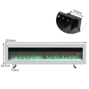 White Electric Fire Wall Mounted or Inset Fireplace 9 Flame Colors with Freestanding Leg 60 Inch