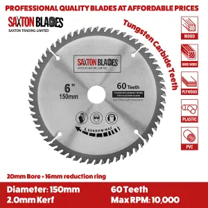 Saxton TCT15060T TCT Circular Blade 150mm x 60T