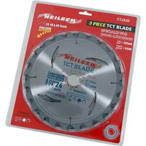 Neilsen 3pc Tct Circular Mitre Saw Blade Blades 235mm Set For Wood