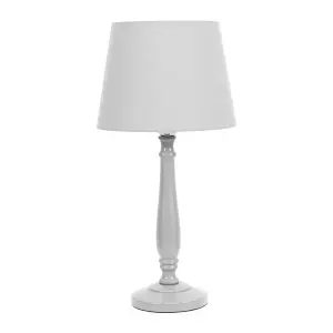 ValueLights Victoria Traditional Grey Wood Candlestick Table Lamp with Grey Tapered Shade