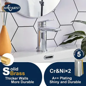 BATHWEST Basin Mixer Taps  Modern Monobloc Basin Taps  Single Handle Chrome Brass Bathroom Sink Taps