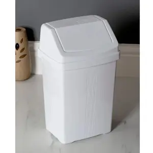 1 x Ice White 8L Easy Clean Plastic Rubbish Waste Swing Bin For Home & Office