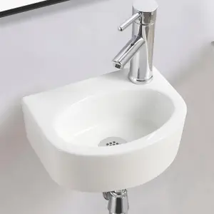 BELOFAY 13x30x23.5cm Tap on Right Oval Ceramic Cloakroom Wash Basin Sink, Modern Design Wall-Mounted Basin (Only Basin Included)