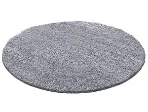 Wadan 120cm Silver Circular Shaggy Rug - Modern Round Rug - Soft Touch Thick Pile Area Rug for Living Room and Bedroom