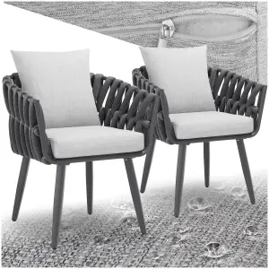 Chair Lugano Set of 2 - aluminium frame, weather-resistant, thick cushions, 61 x 60 x 73 cm - anthracite