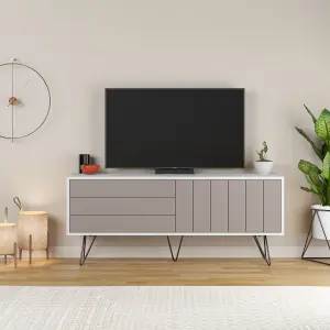 Decortie Picadilly Modern TV Unit Multimedia Centre Storage Cabinet White Mocha Grey 139cm for 55" TV