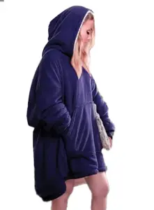 Hoodie Blanket Reversible Oversized Ultra Plush Sherpa Giant Hooded Sweatshirt - Blue