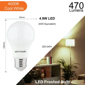 paul russells LED GLS Globe Bulb Edison Screw ES E27, 4.9W 470 Lumens, 40w Equivalent, 4000K Cool White Light, Pack of 10