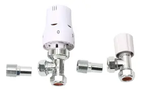 Warmer System Angle White Thermostatic Radiator Valve Vertical Or Horizontal Mounting with Matching Lockshield Valve 15x1/2