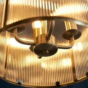 Luminosa Lambeth Ribbed Glass 4 Light Ceiling Pendant Antique Brass