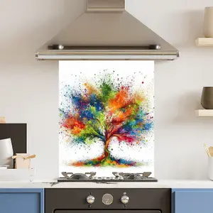 Toughened 6mm Glass Kitchen Splashback 60 x 75cm Rainbow Tree - Polished Edge Heat Resistant Back Splash for Cookers Hob