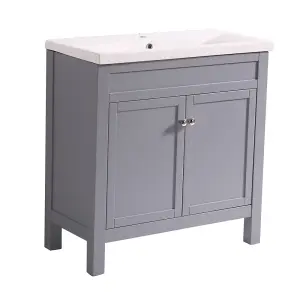 Rinse Bathrooms Traditional Bathroom Grey Vanity Sink Unit Cabinet Basin Floor Standing Storage Furniture 800mm