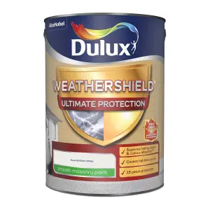 Dulux Weathershield Ultimate Pure brilliant white Smooth Matt Masonry paint, 5L