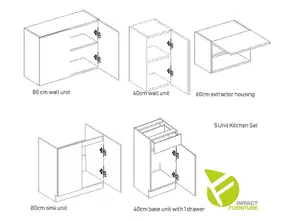 Kitchen Cabinet Set 5 Unit Sonoma Oak Cupboards Worktop with Reversible Sink Modern Nela