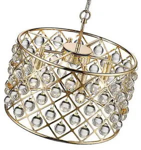 Luminosa Spring 4 Light Small Ceiling Pendant Gold, Clear with Crystals, E14