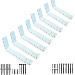 8 Pcs Heavy Duty Shelf Brackets, Industrial Steel, Wall-Mounted DIY Floating Shelves, 225mm, WHITE