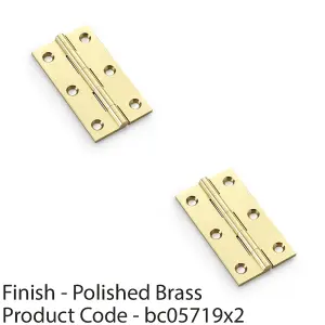 2 PACK - PAIR Solid Brass Cabinet Butt Hinge - 75mm - Polished Brass Premium Cupboard