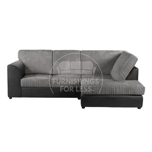 Luxor Black and Grey Jumbo Cord 4 Seater Corner sofa Right Hand Facing - Full Back