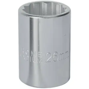 Premium 26mm Chrome Vanadium Forged Steel Drive Socket - 3/4 Inch Square Drive Tool