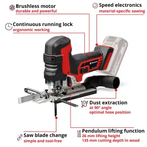 Einhell Cordless Jig Saw 26mm 18V With Accessories Brushless Power X-Change Professional TP-JST 18/135 Li BL - Body Only