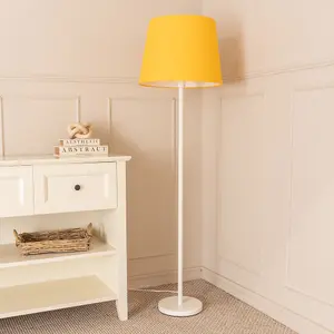 ValueLights Charles White Single Stem Floor Lamp with Mustard Tapered Shade and LED Bulb