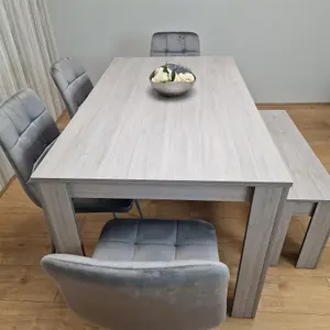 Dining Table and 4 Chairs With Bench Grey 4  Grey Velvet Chairs Wood Dining Set Furniture