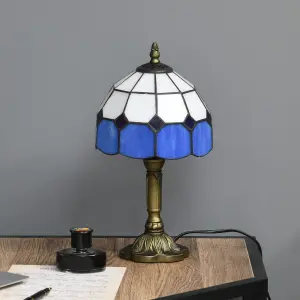 HOMCOM Antique Table Lamp, for Bedroom Bedside, Bulb not Included, Blue