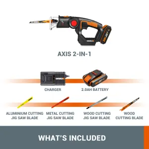 WORX WX550.2 20V Axis (2-1 Jigsaw & Reciprocating Saw)