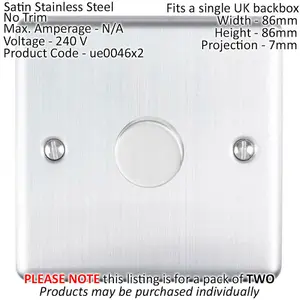 2 PACK 1 Gang 400W 2 Way Rotary Dimmer Switch SATIN STEEL Light Dimming Plate