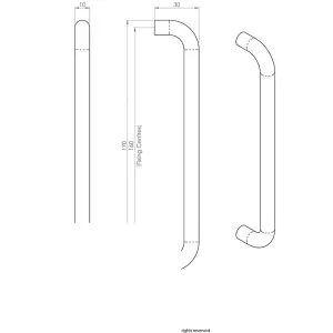 Round D Bar Cabinet Pull Handle 170 x 10mm 160mm Fixing Centres Satin Nickel