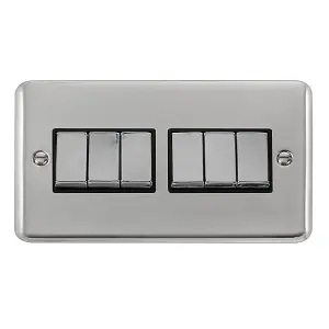 Curved Polished Chrome 10A 6 Gang 2 Way Ingot Light Switch - Black Trim - SE Home