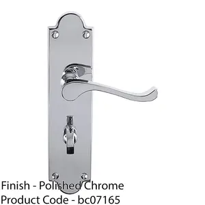 Victorian Bathroom Latch Door Handle - Polished Chrome Lever On Shaped Backplate