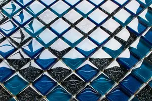 Glass mosaic on mesh for bathroom or kitchen 300mm x 300mm - Ocean blue