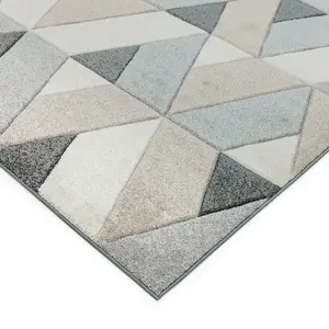 Grey Modern Easy to Clean Geometric Rug For Living Room-160cm X 230cm