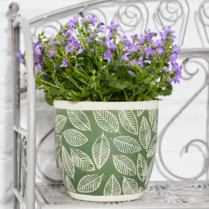 Small Green Leaf Patterned Indoor Flower Pot Outdoor Garden Planter