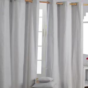 Homescapes Plain Off Grey Cotton Eyelet Curtains 137 x 228 cm