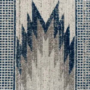 Navy Blue Grey Tribal Geometric Low Pile Soft Living Area Rug 60x110cm